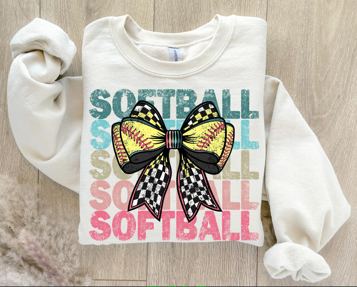 Softball Check Coquette Bow
