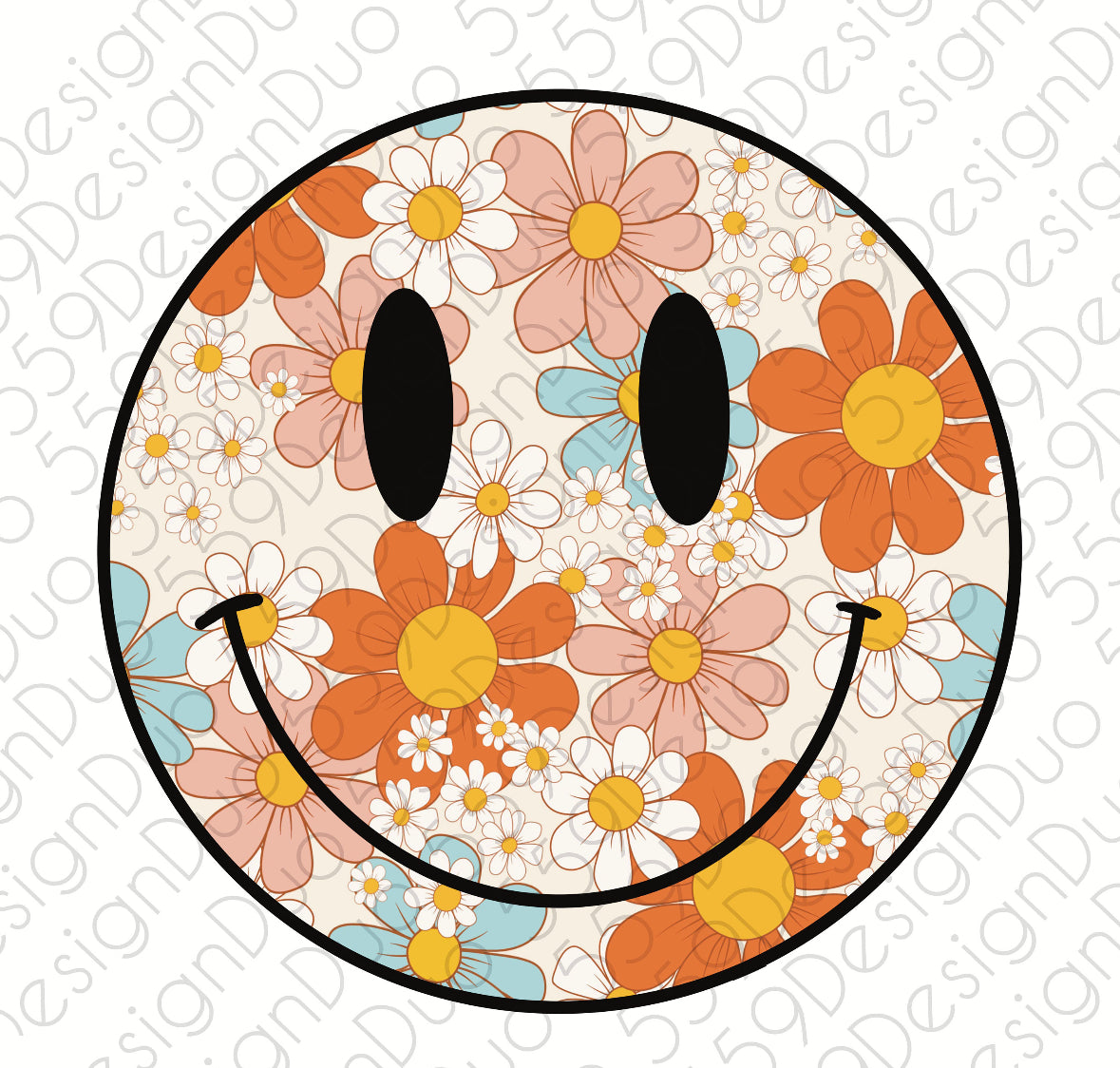 Retro Smiley With Flowers